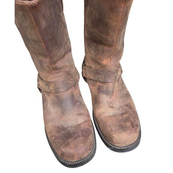 Vtg harness brown leather square toe biker boots cowboy riding western 11.5 main image 5